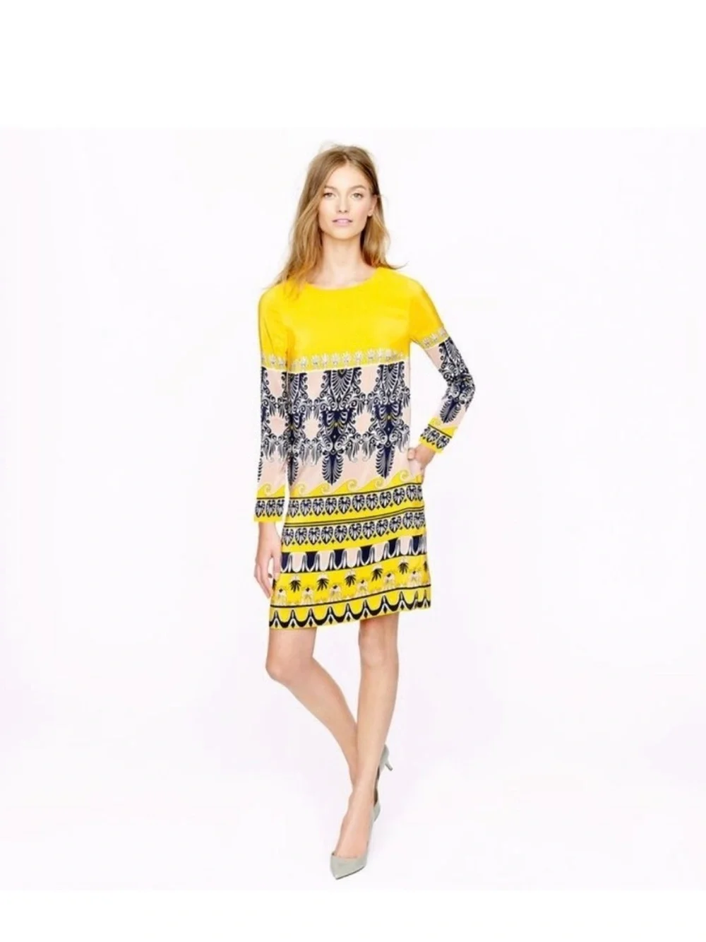 J.Crew Jules Printed Silk Scroll Motif Shift Dress, Size 14